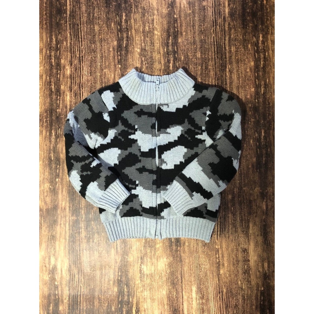 3T Crazy 8 Black And Grey Camo Zip Up Sweater